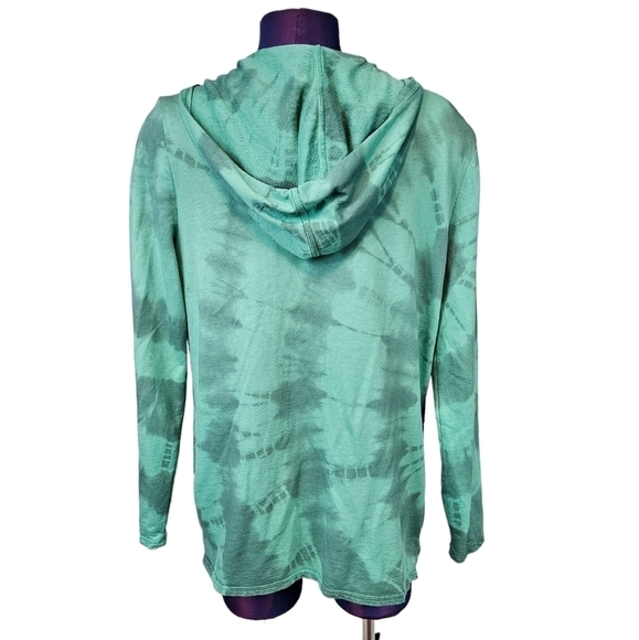 Chico's Zenergy Pima‎ Cotton Tie Dye Astro Green Hooded Cardigan Size Small - Picture 5 of 8